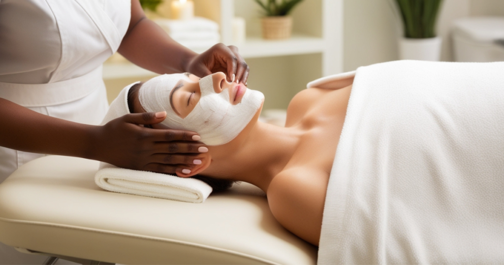 white woman getting facial at beautifying medi spa, Ajax, Ont