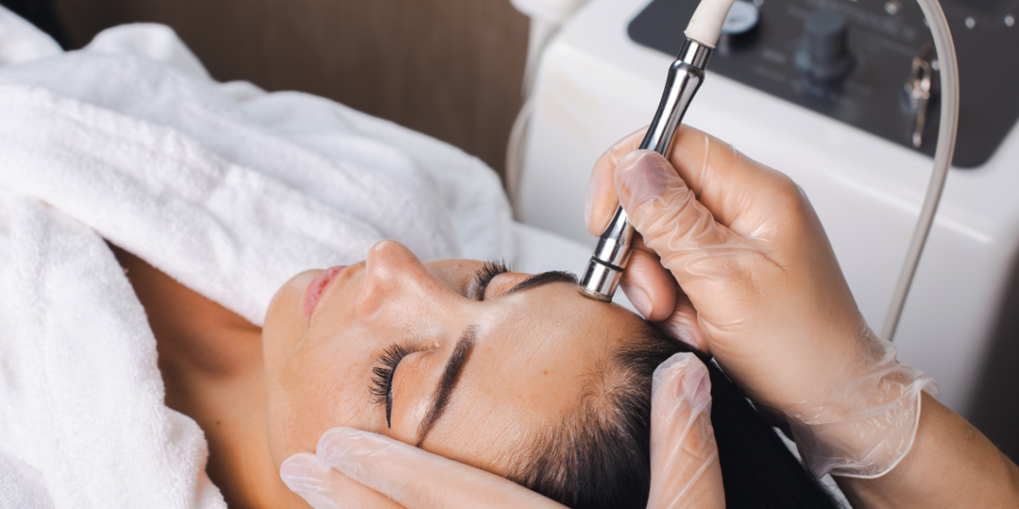white woman getting microdermabrasion facial